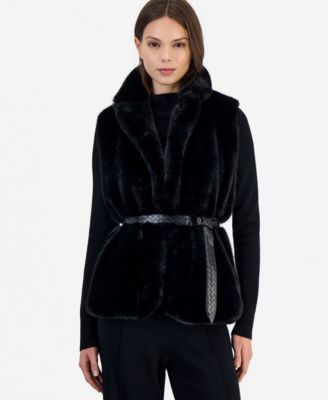 Tahari ASL Women's Faux Fur Mock Neck Rib-Knit Vest