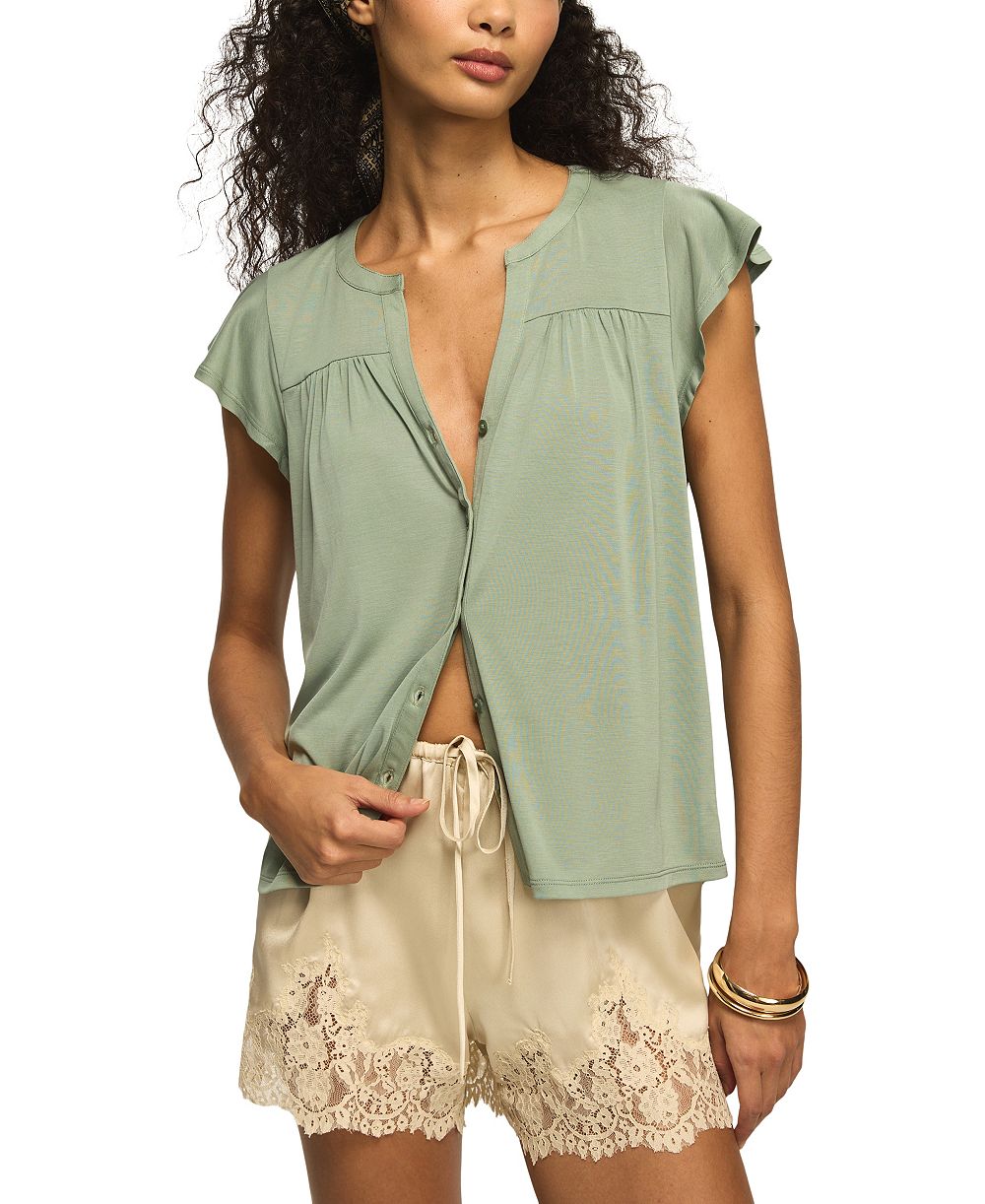 Lucky Brand женский топ с воланами и пуговицами Sandwash Flutter-Sleeve