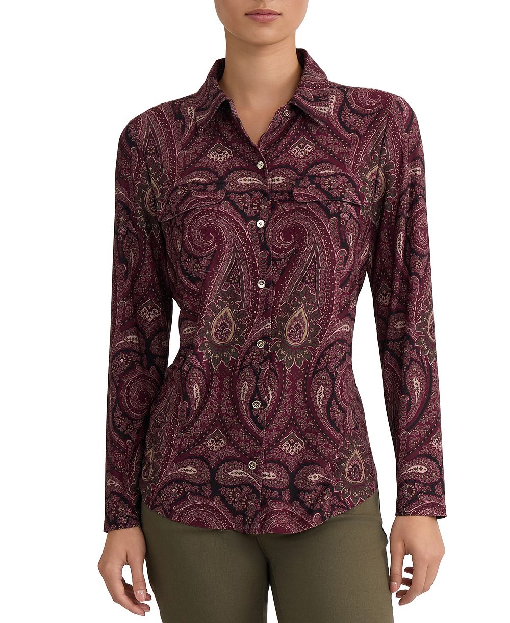 Jones New York Petite Paisley Long-Sleeve Button-Down Top