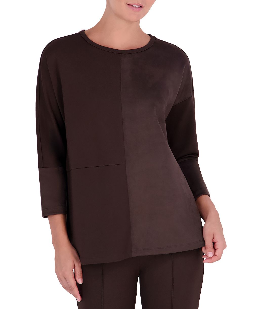 Jones New York Petite Serenity 3/4-Sleeve Side-Slit Faux Suede Tunic