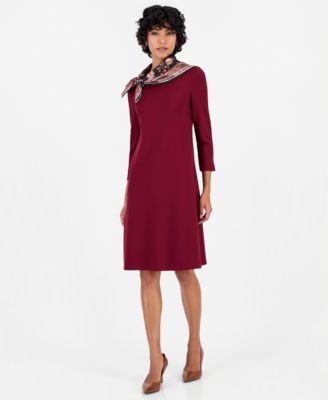 Jones New York Petite 3/4-Sleeve Midi Dress with Combo Scarf