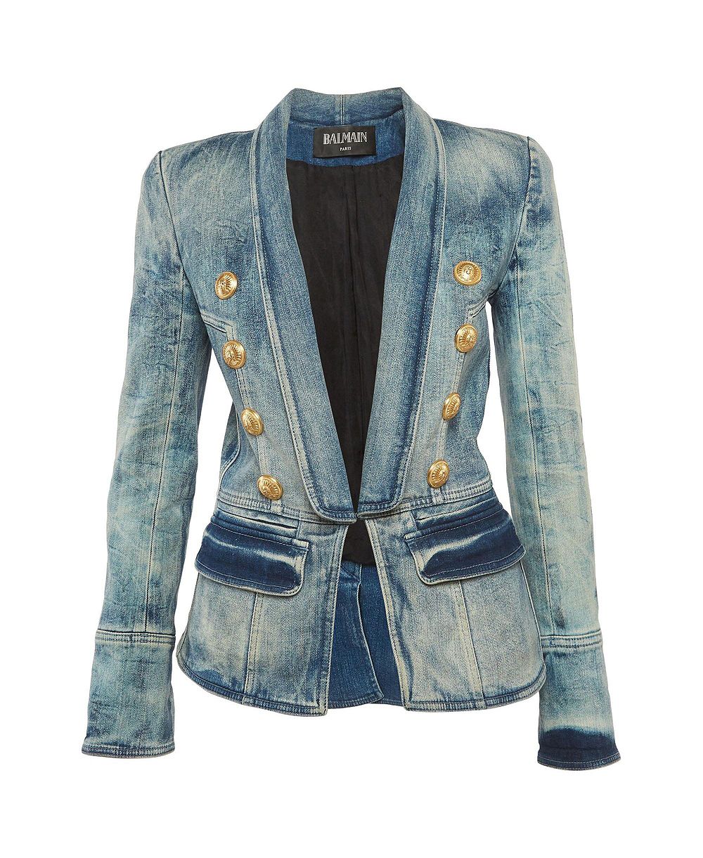 Pre-Owned Balmain Women's Washed Denim Button Detail Jacket