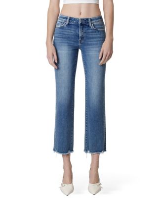 Vervet Women's Mid Rise Distressed Hem Crop Straight Jeans