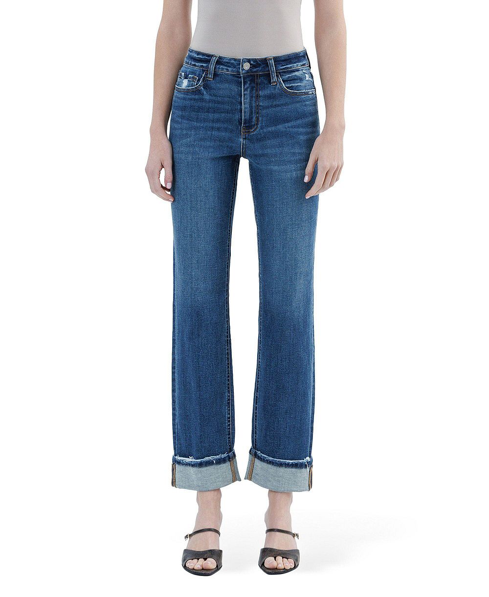 Vervet Women's High Rise Distressed Cuffed Straight Jeans