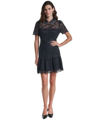 KARL LAGERFELD PARIS Women's Lace A-Line Cap-Sleeve Dress