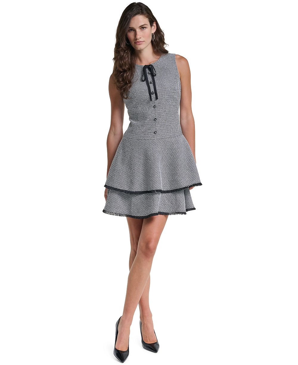 KARL LAGERFELD PARIS Women's Cocktail Sleeveless Tiered Dress
