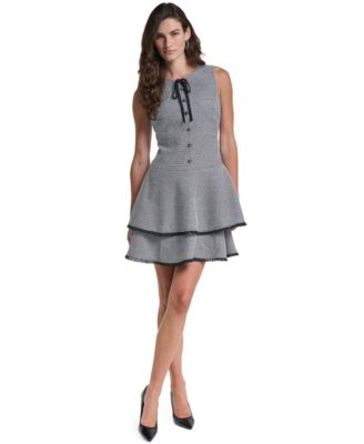 KARL LAGERFELD PARIS Women's Cocktail Sleeveless Tiered Dress
