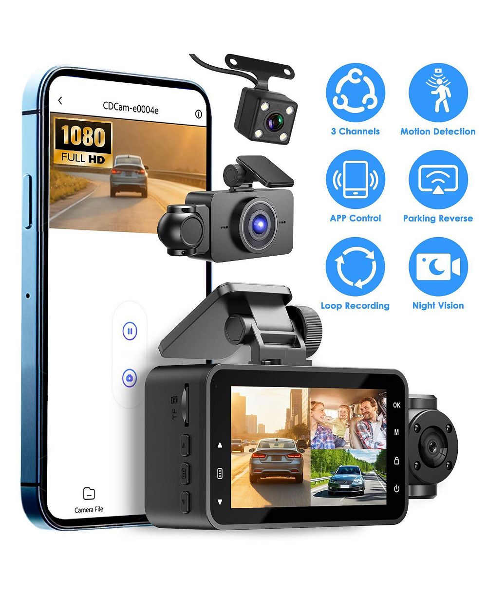 Neewer 1080P 3-Channel Dash Cam with Night Vision, Parking Monitor