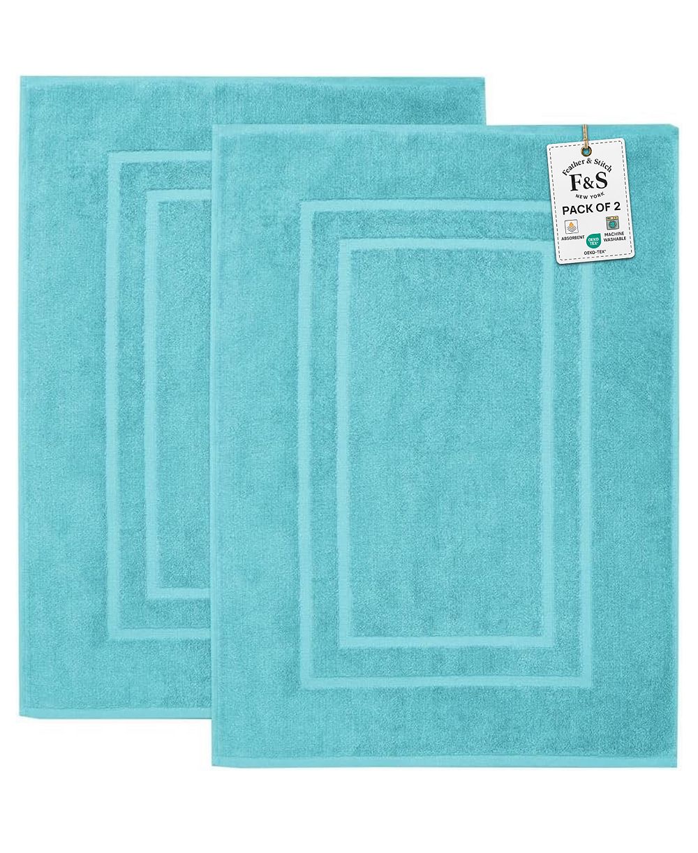FEATHER & STITCH, NY Cotton Super Absorbent Terry 2-Piece Bath Mat Set