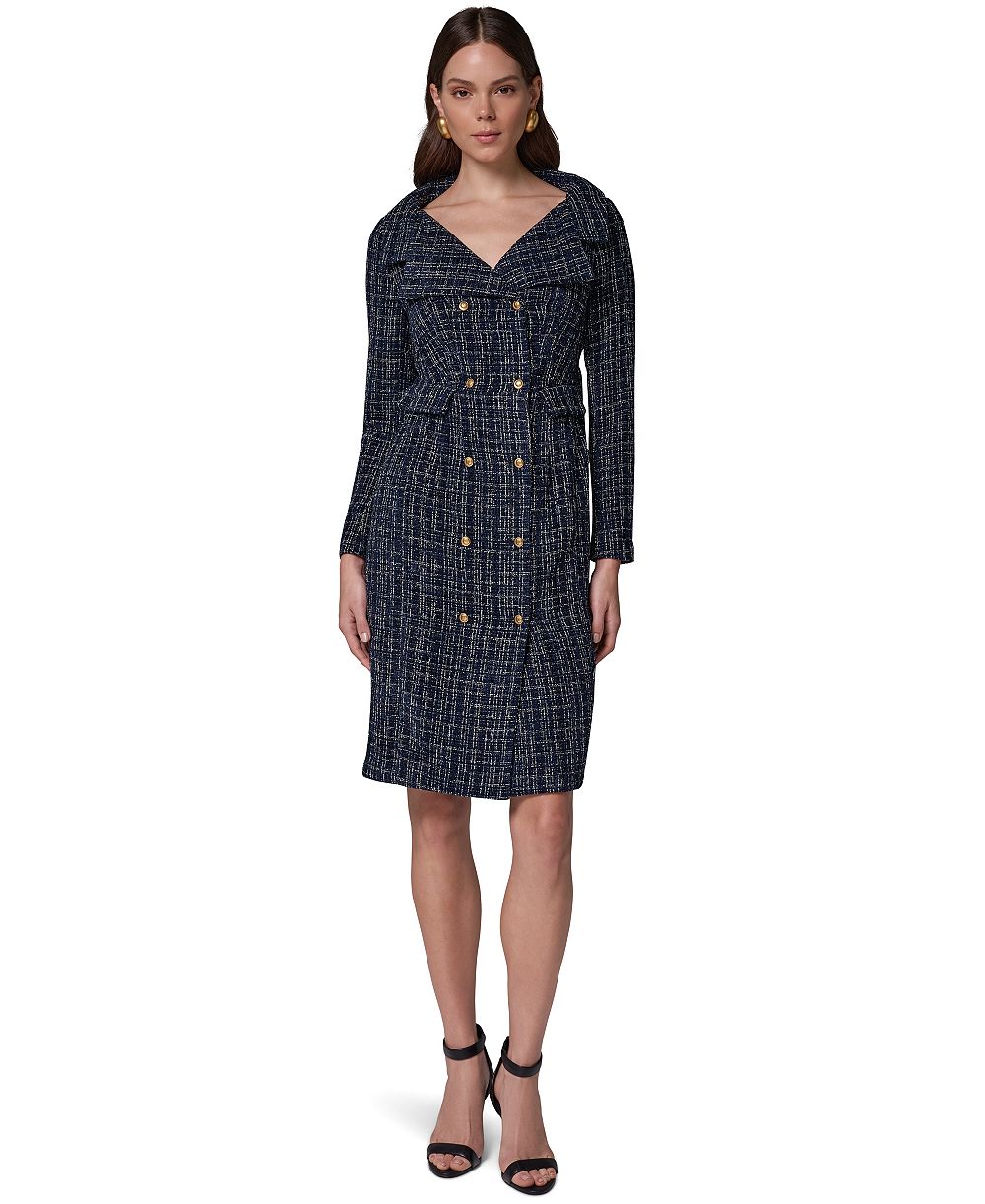 Donna Karan New York Women's Long-Sleeve Tweed Double-Breasted Jacket Dress