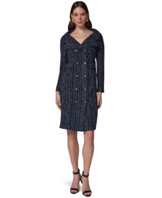 Donna Karan New York Женское двубортное твидовое платье с длинным рукавом