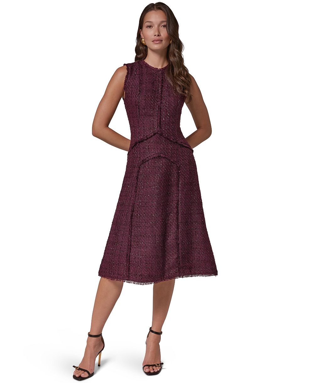 Donna Karan New York женское миди-платье A-line с круглым вырезом из текстурированного твида