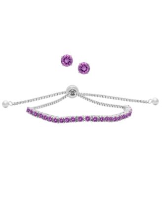Macy's Комплект из 2 предметов: регулируемый браслет Tennis Bolo с имитацией драгоценных камней и подходящие серьги-гвоздики