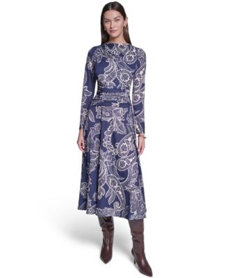 Женское миди-платье Halston A-line с длинным рукавом и принтом пейсли