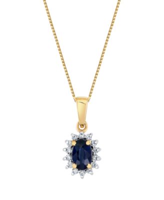 Macy's Sapphire (5/8 ct. t.w.) & Diamond (1/8 ct. t.w.) Pendant Necklace in 10k Yellow Gold