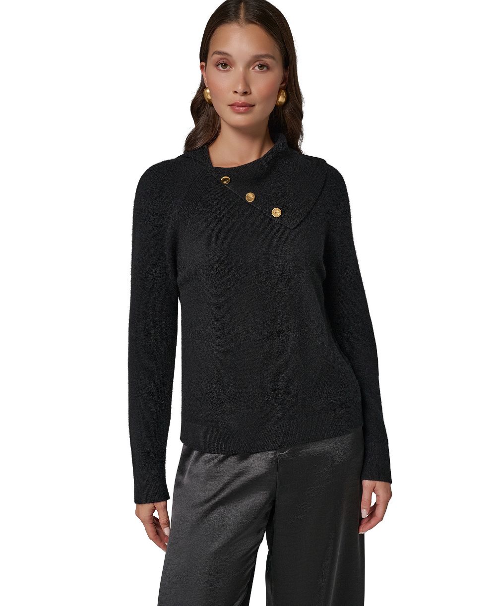 Donna Karan New York Women's Split Collar with Buttons Cashmere Pullover Sweater