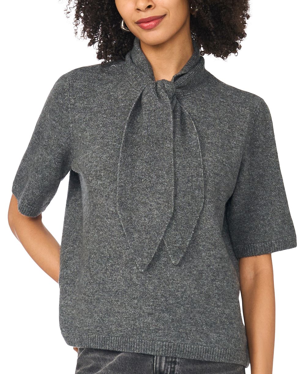 Sam & Jess Women's Cozy Tie Neck Short-Sleeve Loose-Fit Sweater