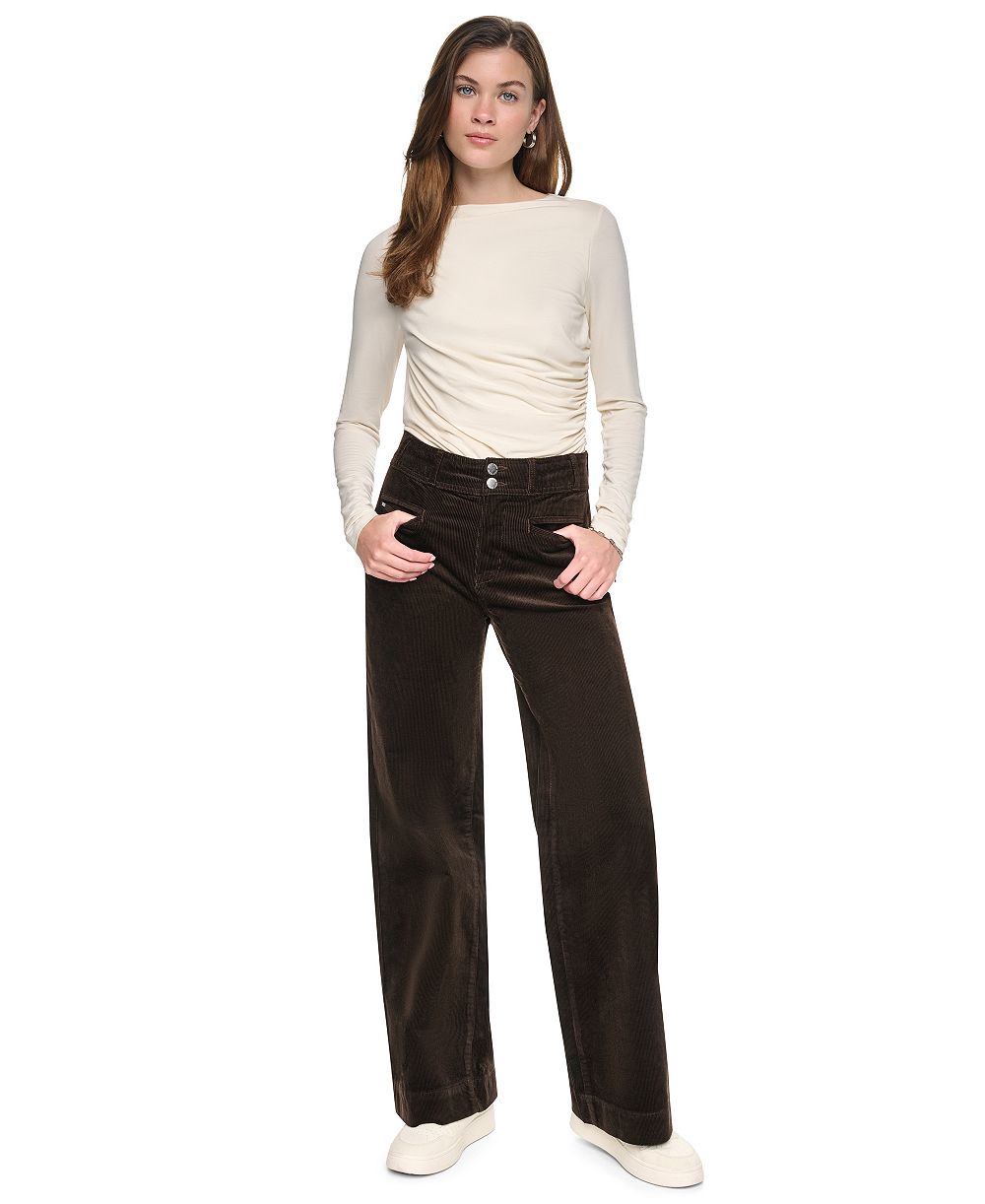 DKNY Jeans Petite High Rise Corduroy Wide-Leg Pants