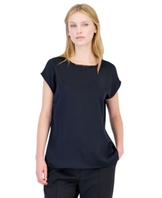 Блузка Tahari ASL Petite с бахромой из сатина