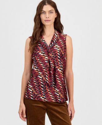 Женская блузка Tahari ASL Petite Sailor Tie Sleeveless V-Neck Geometric