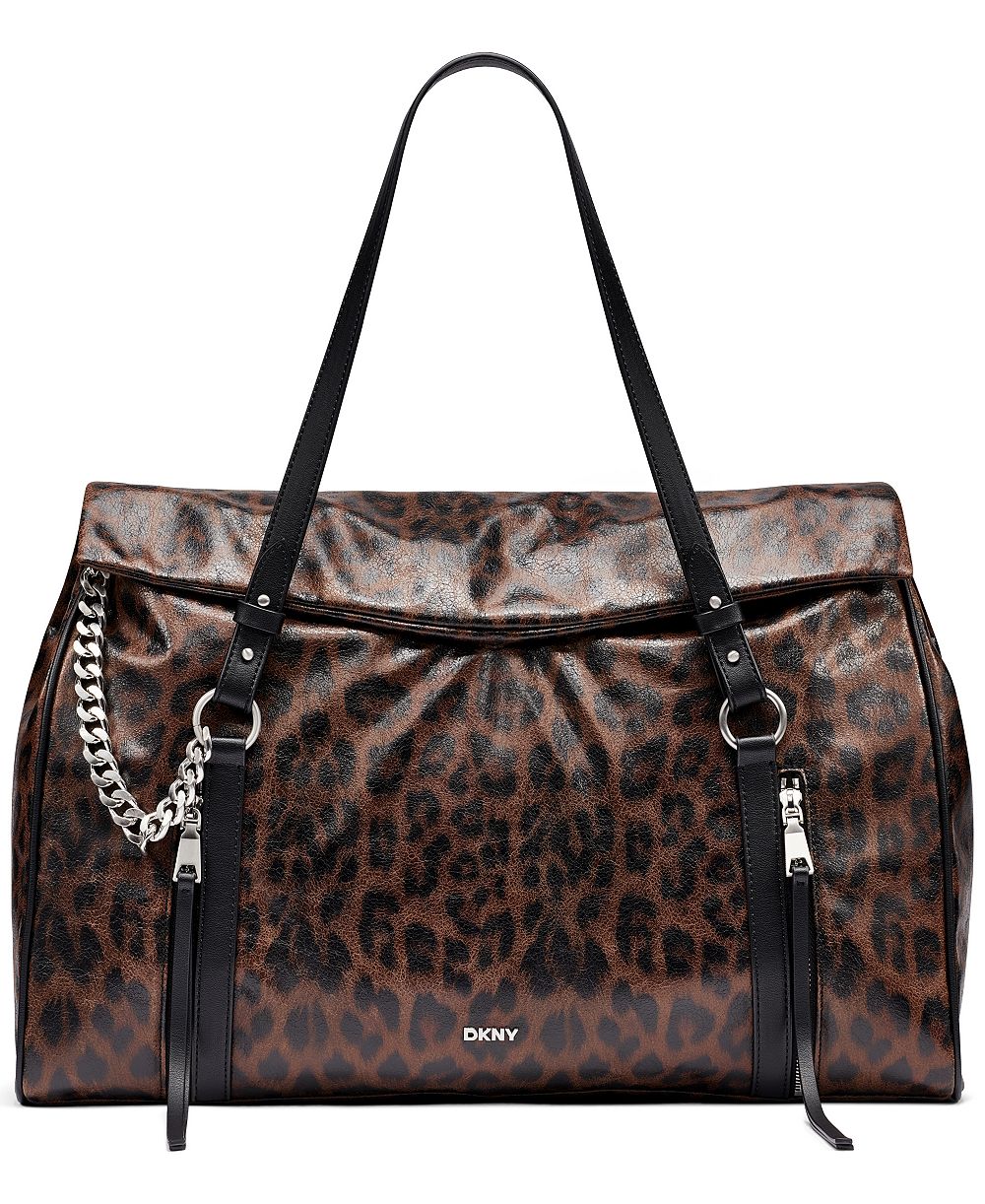 Сумка-саквояж DKNY Skye из искусственной кожи с принтом леопарда, совместимая с ноутбуком