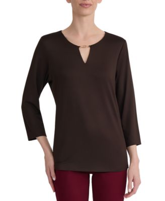 Jones New York женская блуза Petite с рукавом 3/4, вырезом-люком и декоративной пряжкой