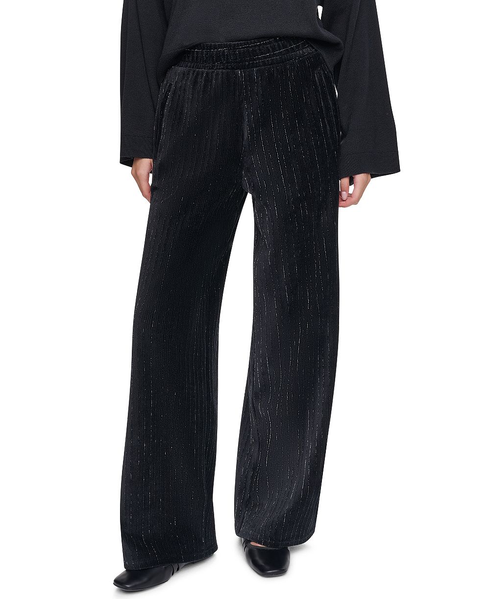 DKNY Women's Wide-Leg Velvet Pull-On Pants