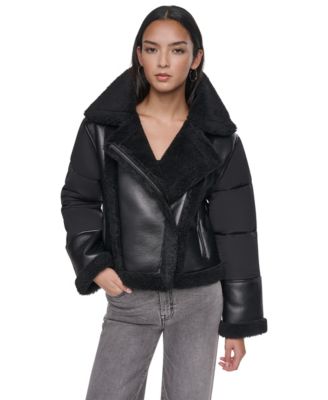 DKNY Женская короткая куртка с пушистым воротником и объемным рукавом