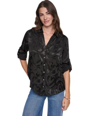 Женская блузка DKNY из жаккардовой ткани с отворотными манжетами