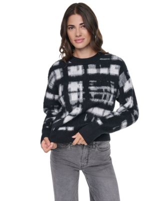 DKNY женский свитер с длинным рукавом и круглым вырезом, в клетку с начесом