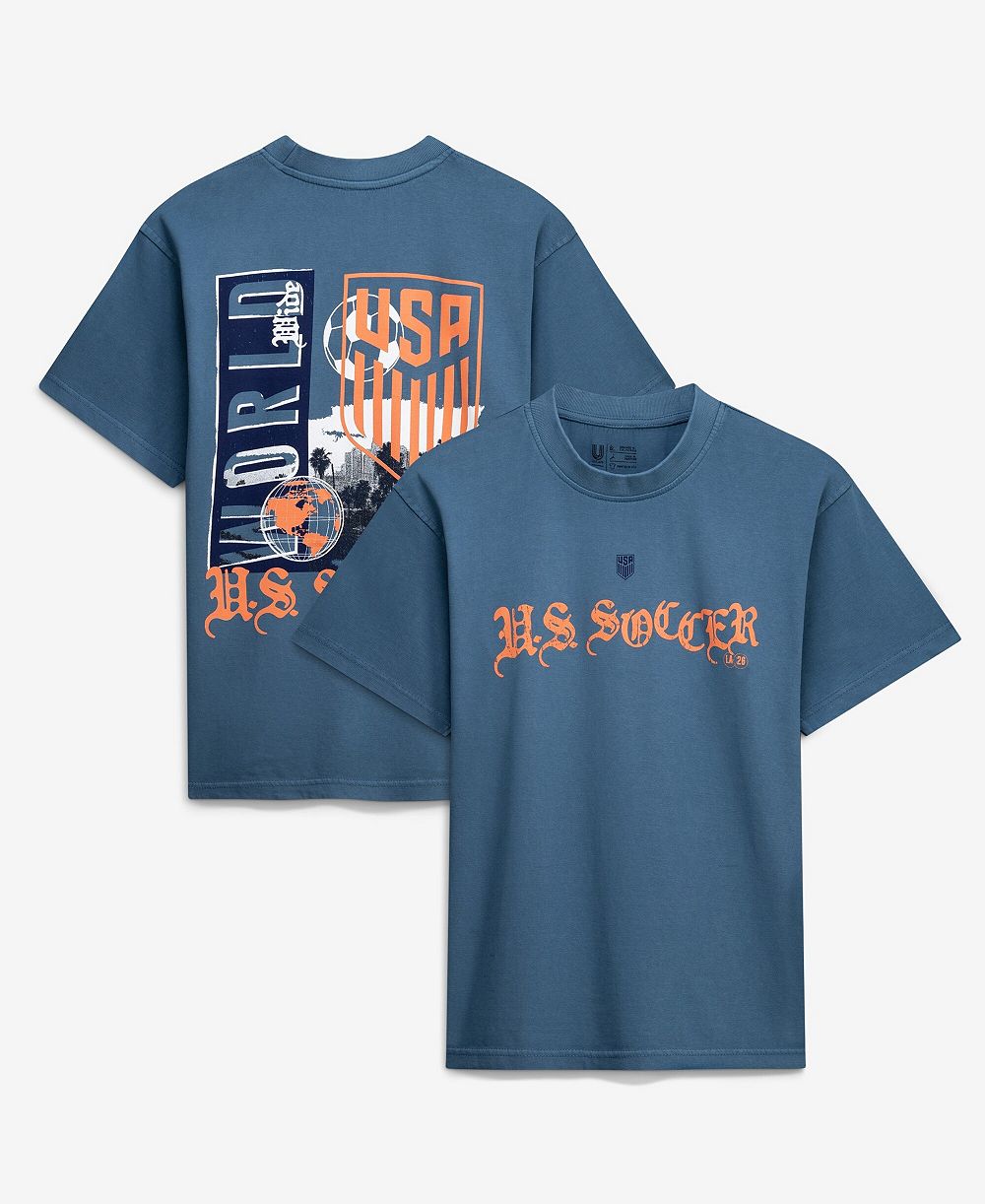 Uscape Apparel Men's and Women's Blue Host City U.S. Soccer x Los Angeles 2026 Graffiti Vintage T-Shirt