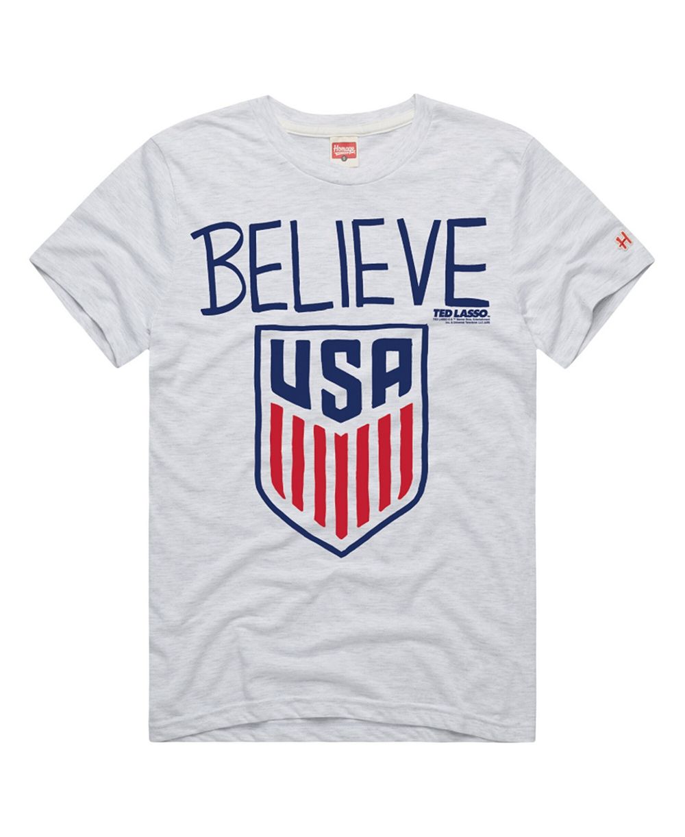 Homage Men's and Women's Gray USMNT Ted Lasso Believe Crest Tri-Blend T-Shirt