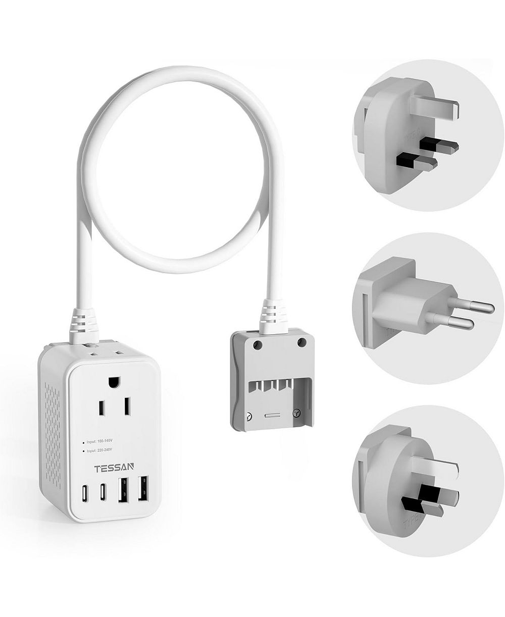 TESSAN Конвертер напряжения с 220V на 110V, переходник с 4 USB портами, 2 USB C и 2 розетками