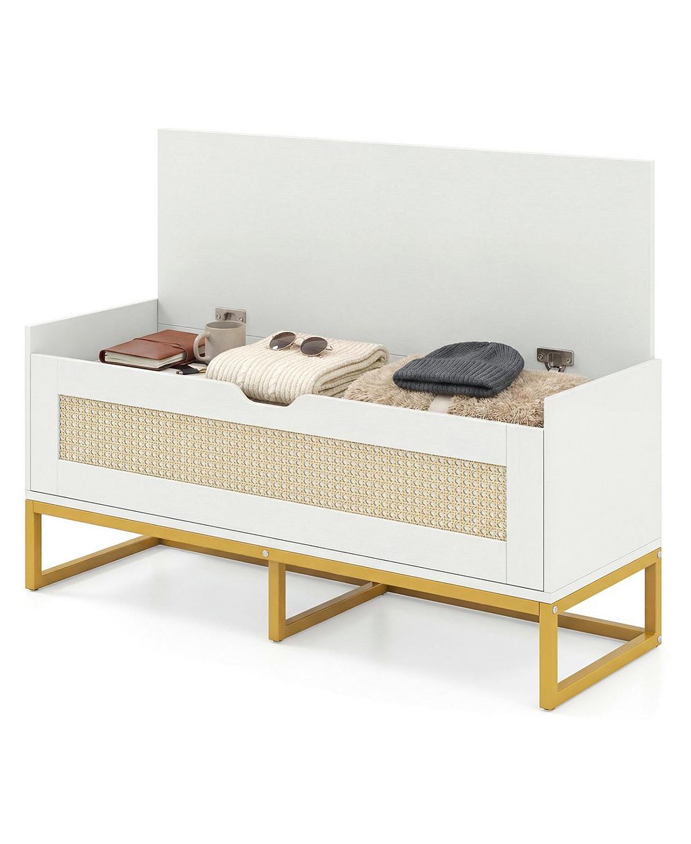 Slickblue Shoe Storage Chest with Flip-Top Seat and Wicker Style Storage Space