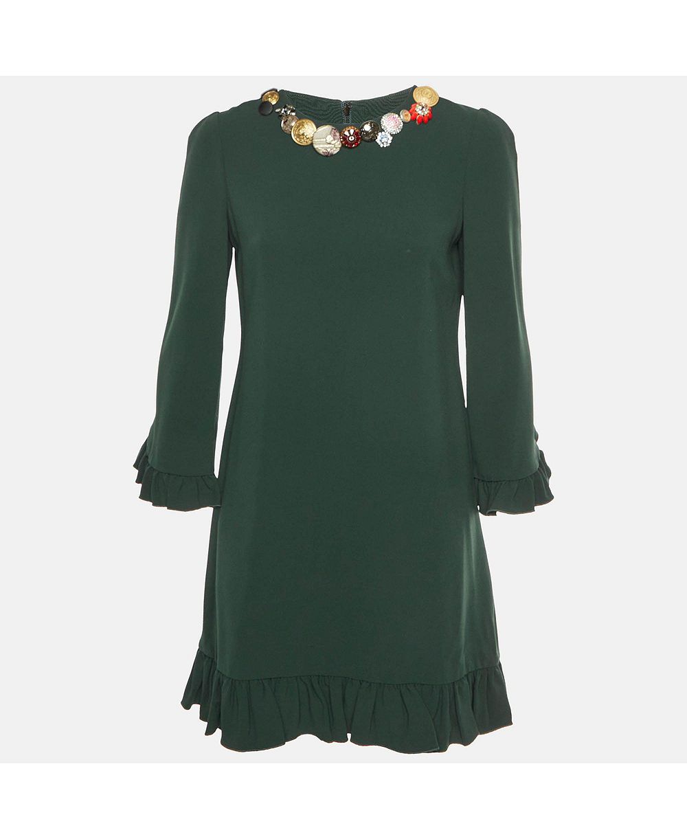Мини-платье Dolce and Gabbana из крепа с украшениями и рюшами, б/у