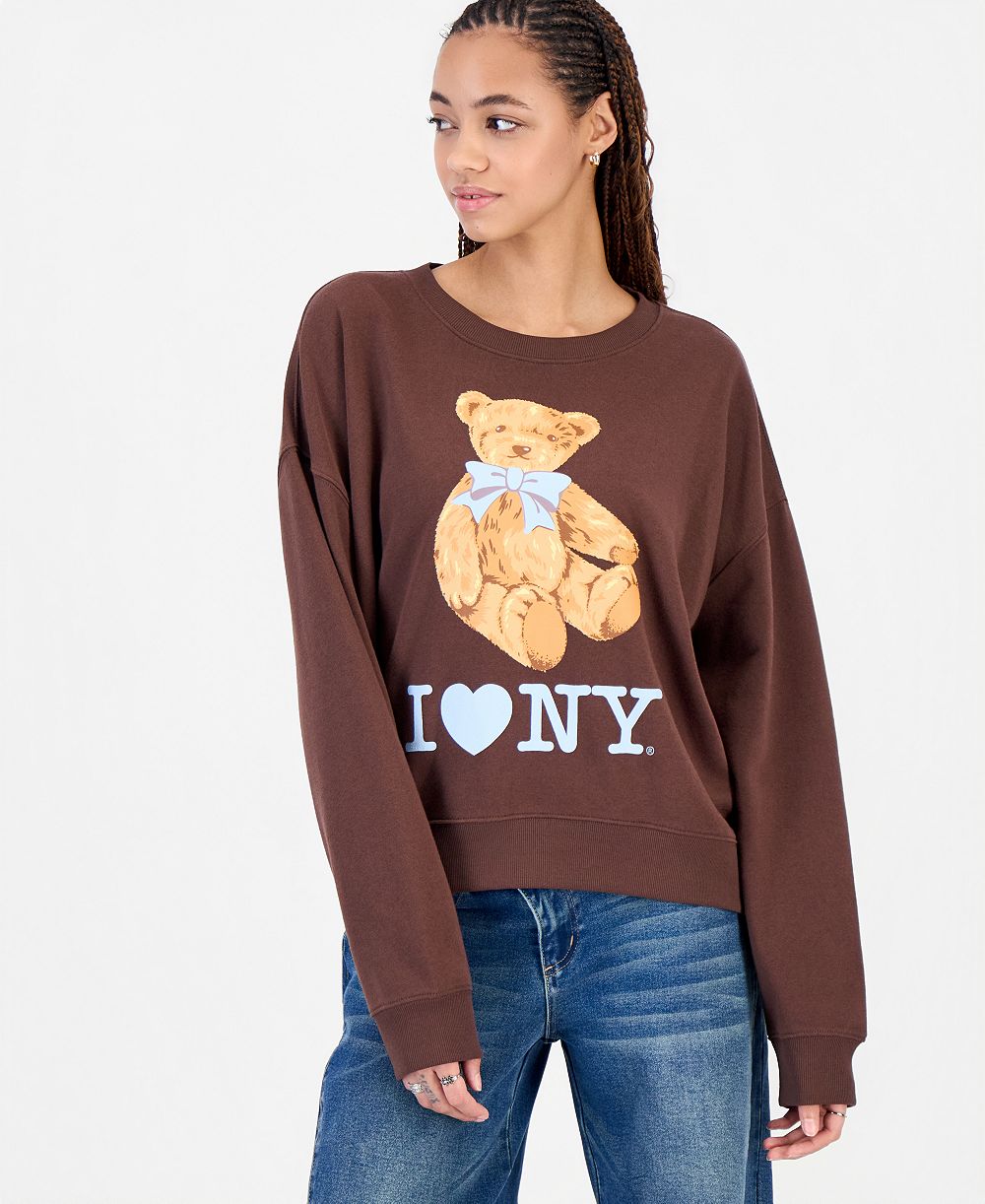 Grayson Threads, The Label Juniors' I Love NY Bear Fleece Crewneck Sweatshirt