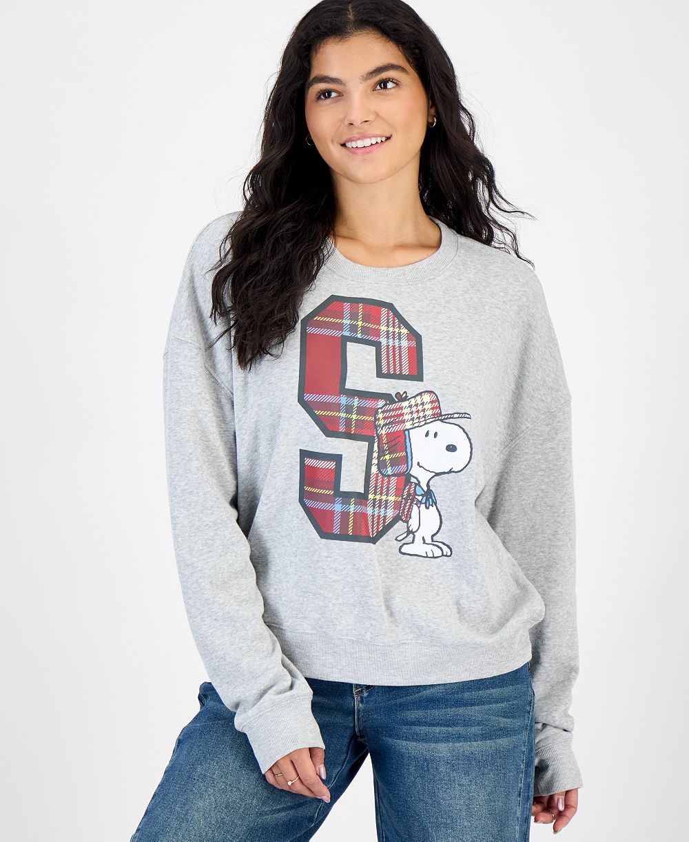 Grayson Threads, The Label Juniors' Snoopy Plaid Graphic Fleece Sweatshirt