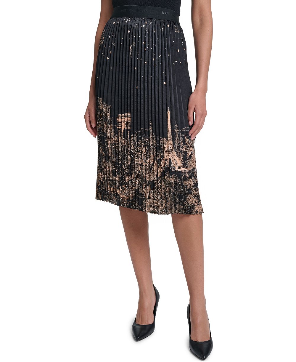 KARL LAGERFELD PARIS Women's Pleated High-Waisted Midi Skirt