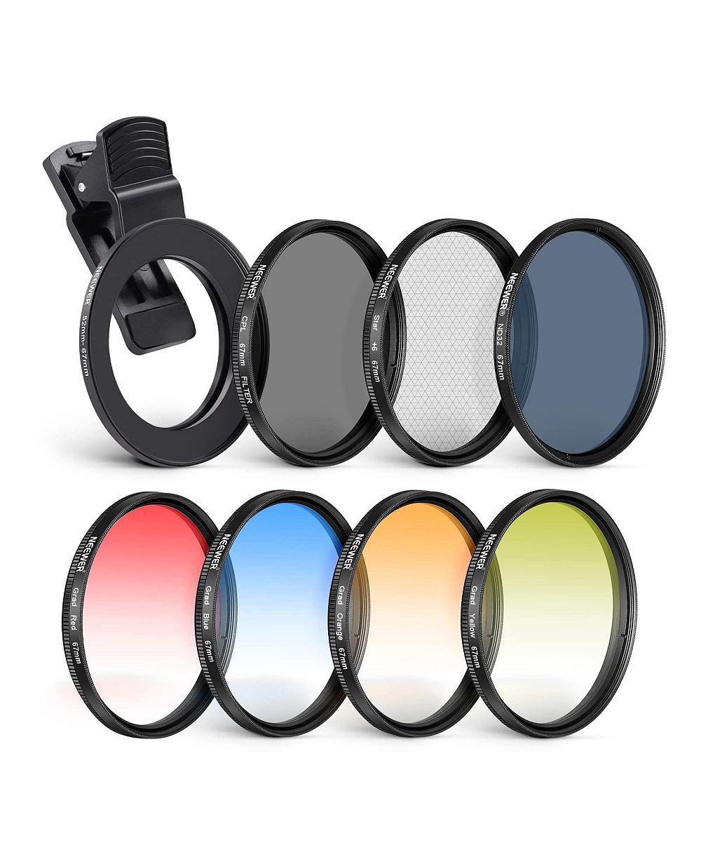 Neewer 67mm Phone Filter Kit: ND32, CPL, 6-Point Star and 4 Graduated Color Filters, with Clip