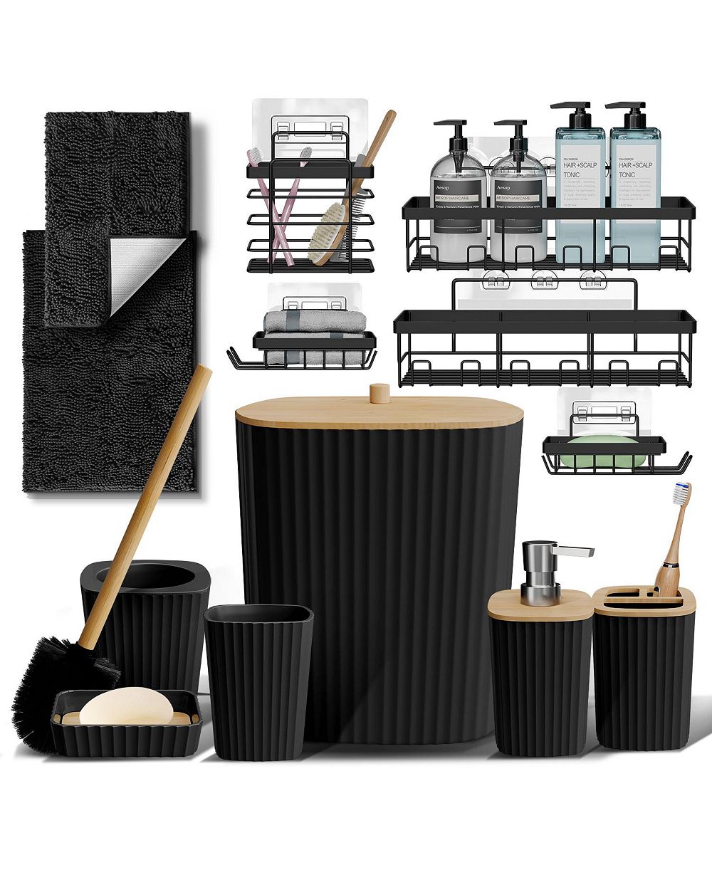 Clara Clark Modern Complete Bathroom Décor and Accessory Set with Bath Rugs and Shower Caddy Set