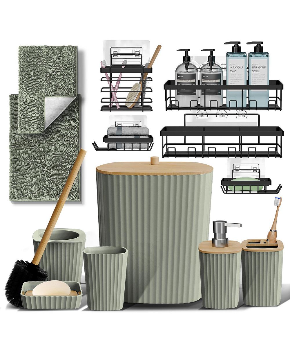 Clara Clark Modern Complete Bathroom Décor and Accessory Set with Bath Rugs and Shower Caddy Set