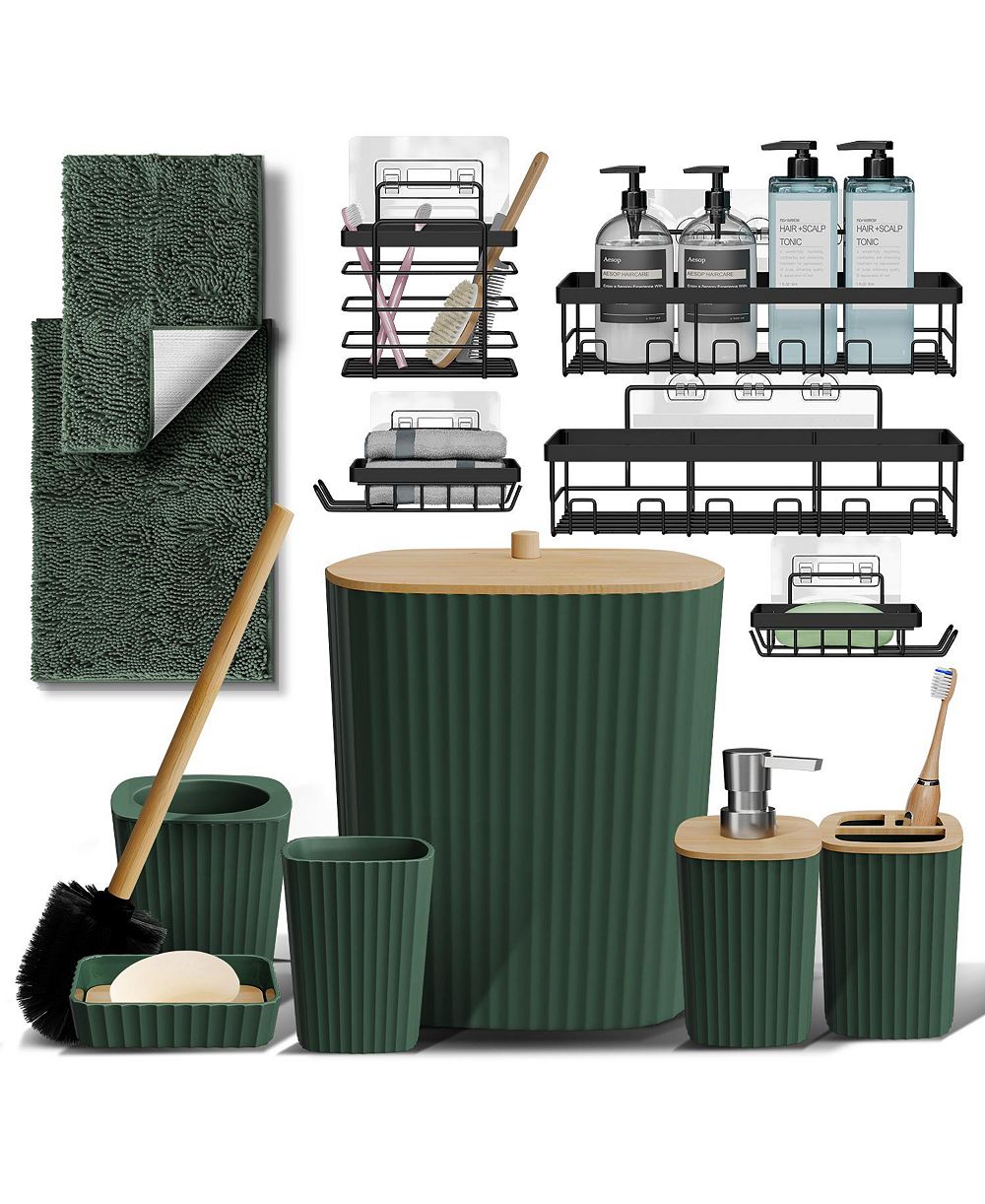 Clara Clark Modern Complete Bathroom Décor and Accessory Set with Bath Rugs and Shower Caddy Set