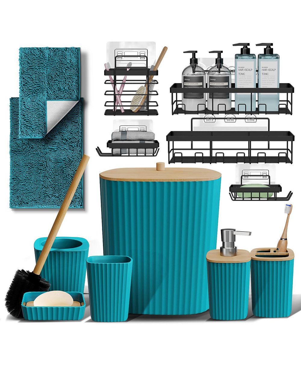 Clara Clark Modern Complete Bathroom Decor and Accessory Set with Bath Rugs and Shower Caddy Set