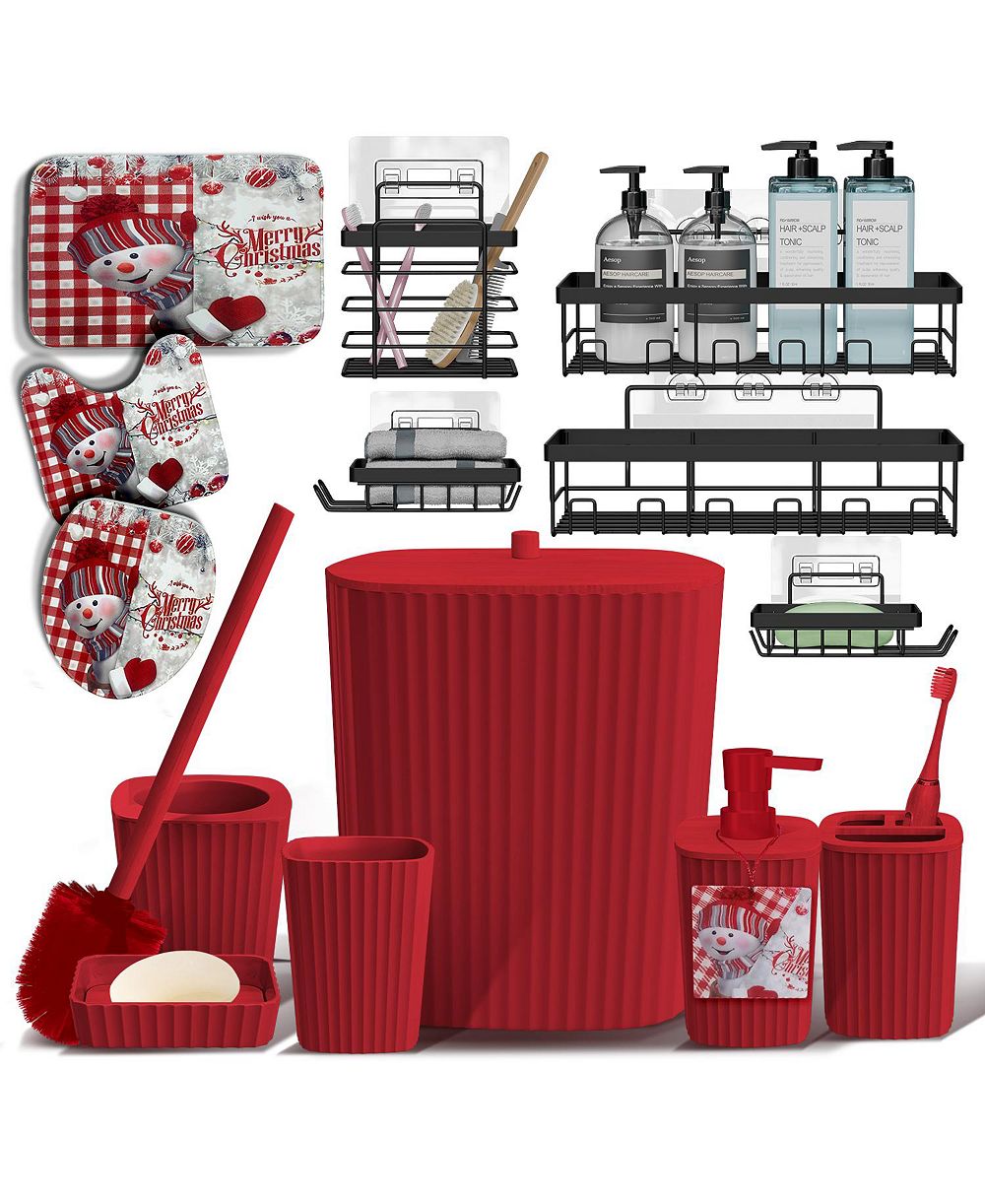 Clara Clark 14-Piece Complete Holiday Bathroom Decor and Accessory Set with Bath Rugs and Shower Caddy Set