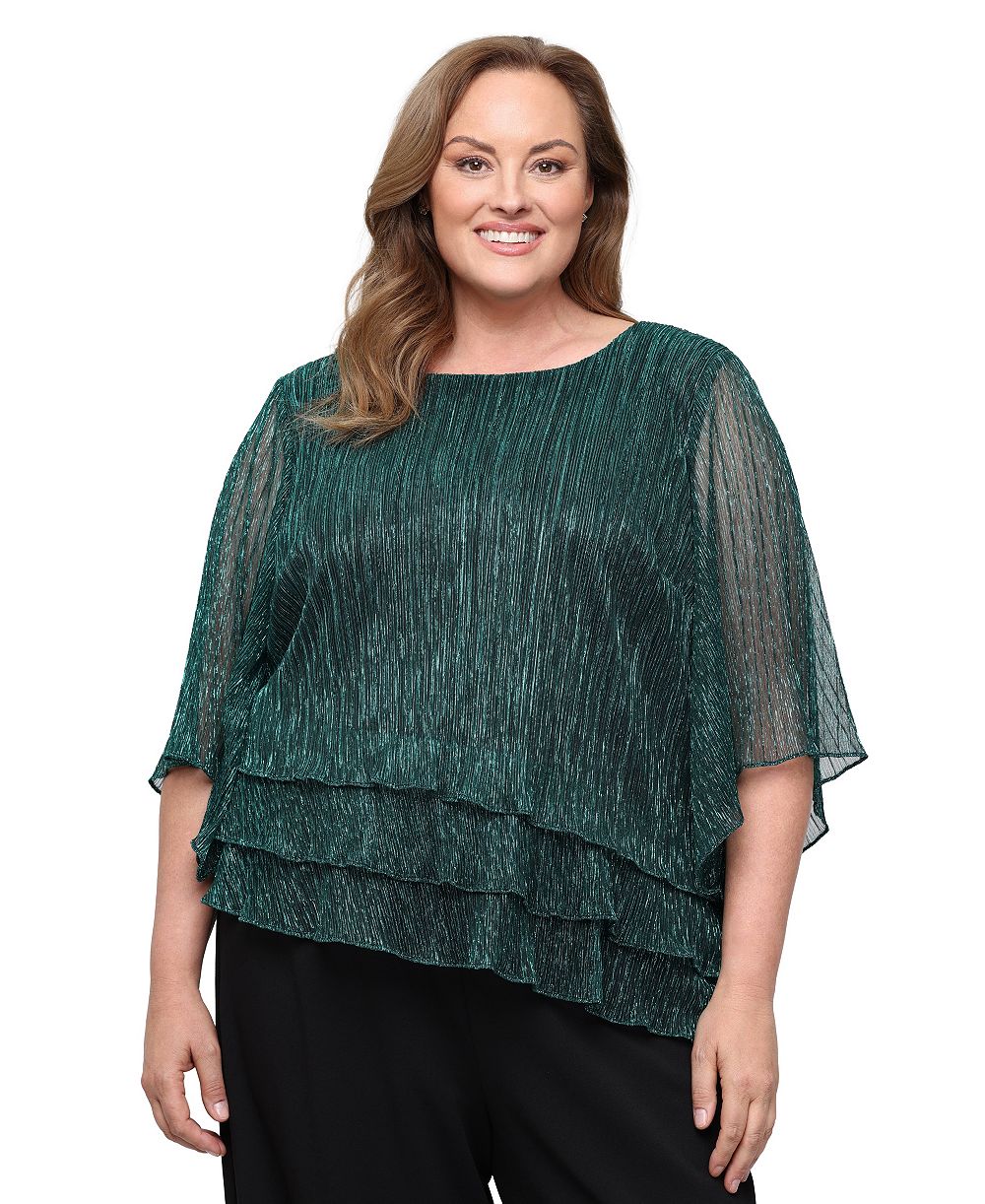 Женская блуза Alex Evenings Plus Size с металлической вязкой, рукавом 3/4 и вырезом лодочка