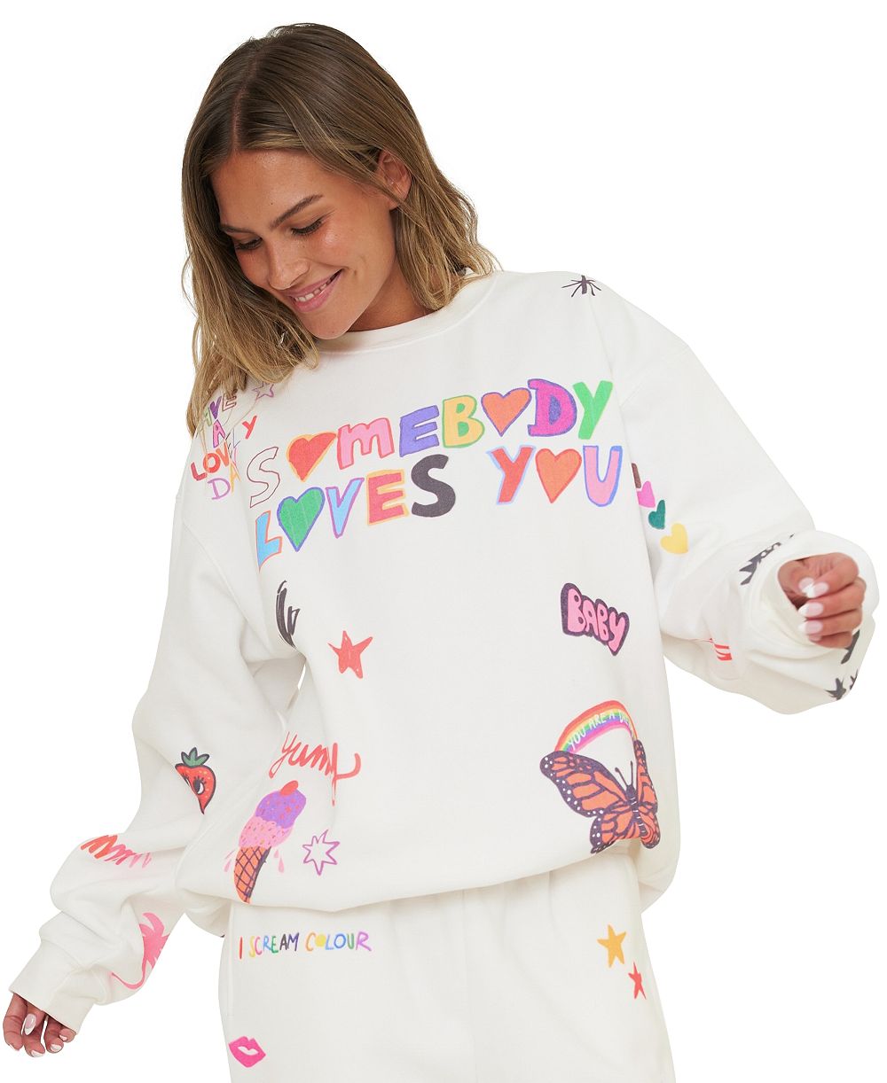 Mayfair Juniors' Somebody Loves You с принтом, оверсайз с длинным рукавом