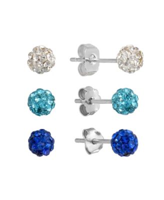 Macy's Sterling Silver Crystal Pave 4mm Ball Trio Stud Earrings