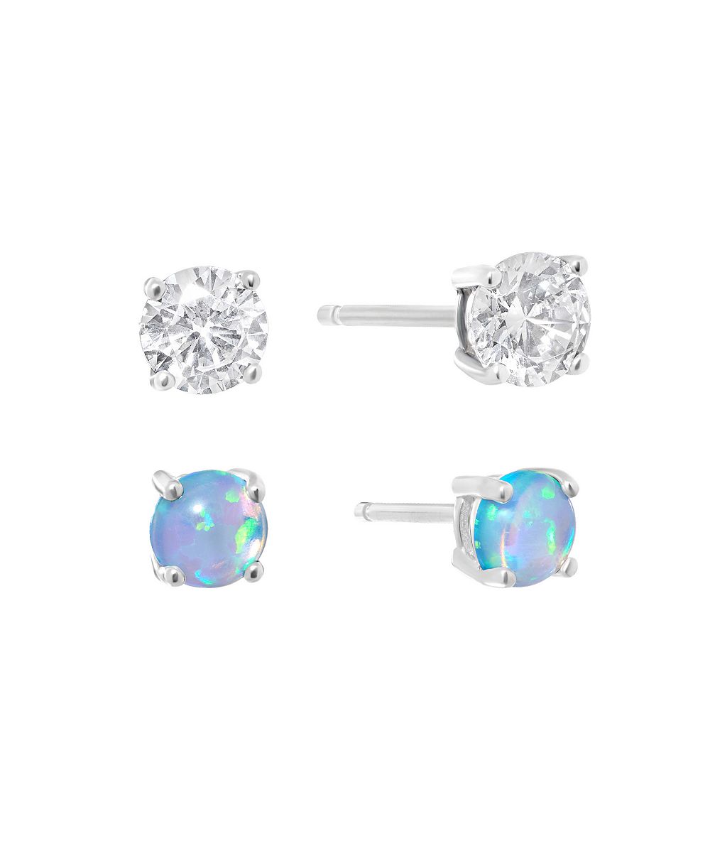 Серьги Macy's 5mm Simulated White Opal and Cubic Zirconia Stud Set