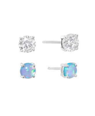 Macy's Sterling Silver 5mm Simulated White Opal and Cubic Zirconia Stud Earring Set