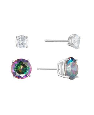 Macy's Sterling Silver 8mm Mystic Cubic Zirconia and 5mm Cubic Zirconia Stud Earrings